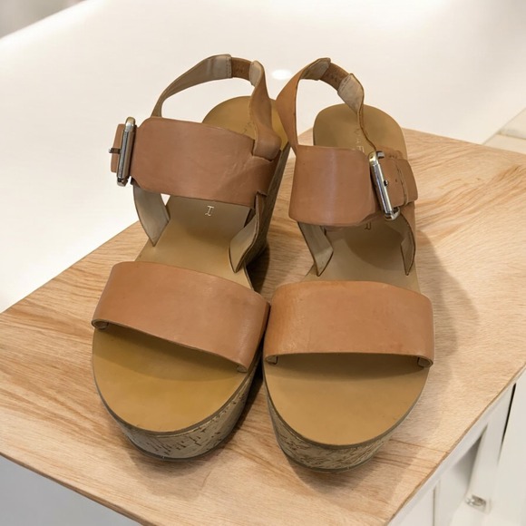 Marc Fisher Wedge Sandals Leather Buckle Ankle Strap Platform Cork Size‎ 8M - Picture 1 of 7